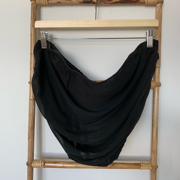 Black Chiffon Ruched Corset Crop Top - Picture 4 of 7